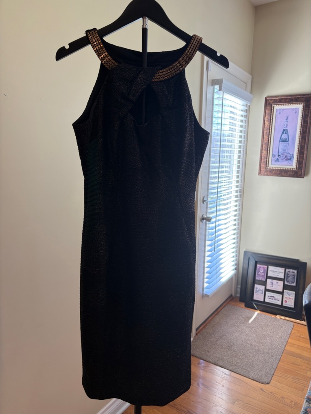 Jax Black Midi Dress with Gold Beaded Halter Detail